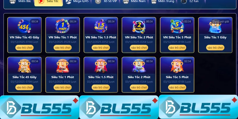 Giao diện xổ số BL555 siêu tốc 1 phút kết quả tức thì
